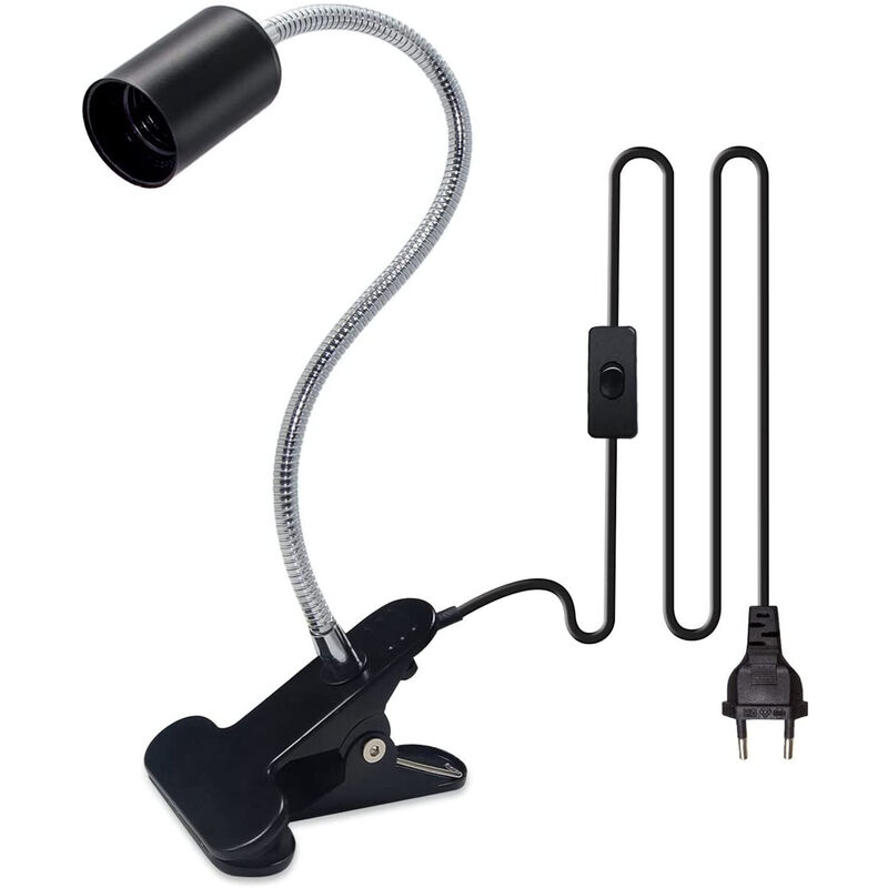 foto del prodotto portalampada e27 con pinza morsetto con interruttore lampada acquario scrivania