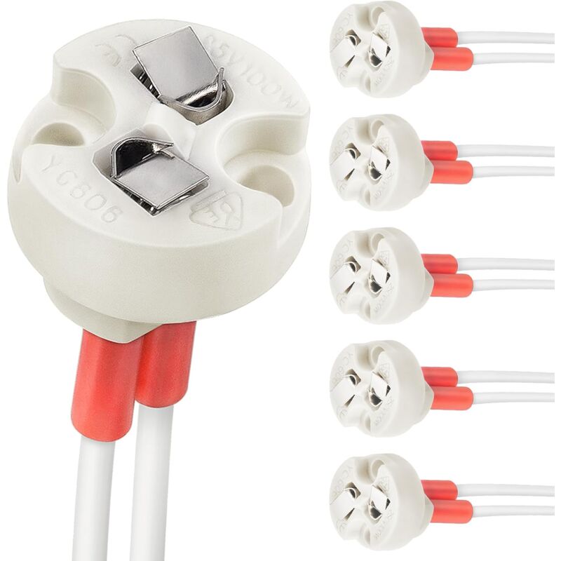 foto del prodotto portalampada in ceramica con attacco bi pin, g4, gu5.3, g6.35, gy6.35, gx5.3 mr16, gz4 mr11, per lampade alogene e a incandescenza 6 pezzi lablanc