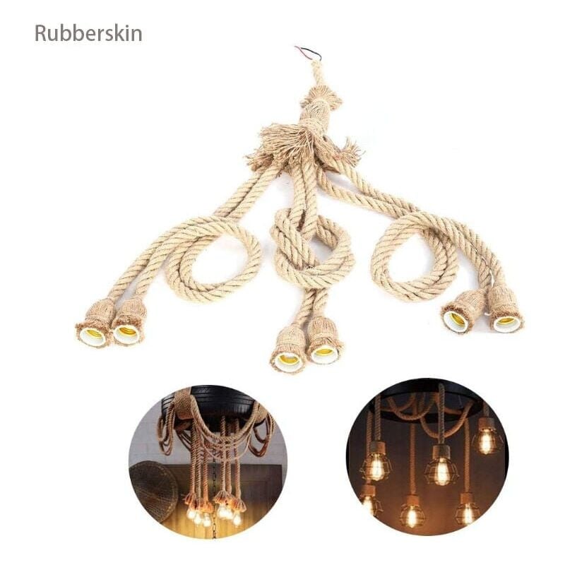 foto del prodotto portalampada in corda di canapa , base e27, filo elettrico in corda di canapa da 1 m, lampada a sospensione decorativa fai da te con 6 supporti per