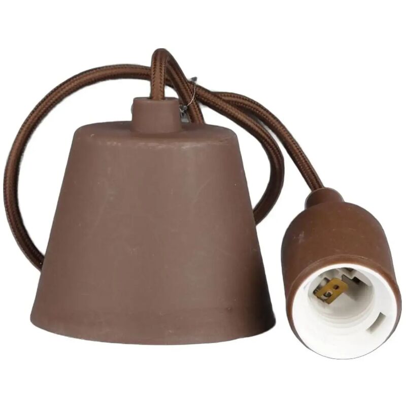 foto del prodotto portalampada pendente pendel stoffa e silicone marrone 1 mt e27