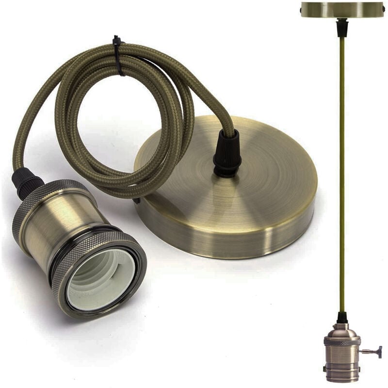 foto del prodotto portalampada vintage verde effetto metallo 2m attacco e27 industrial 60w