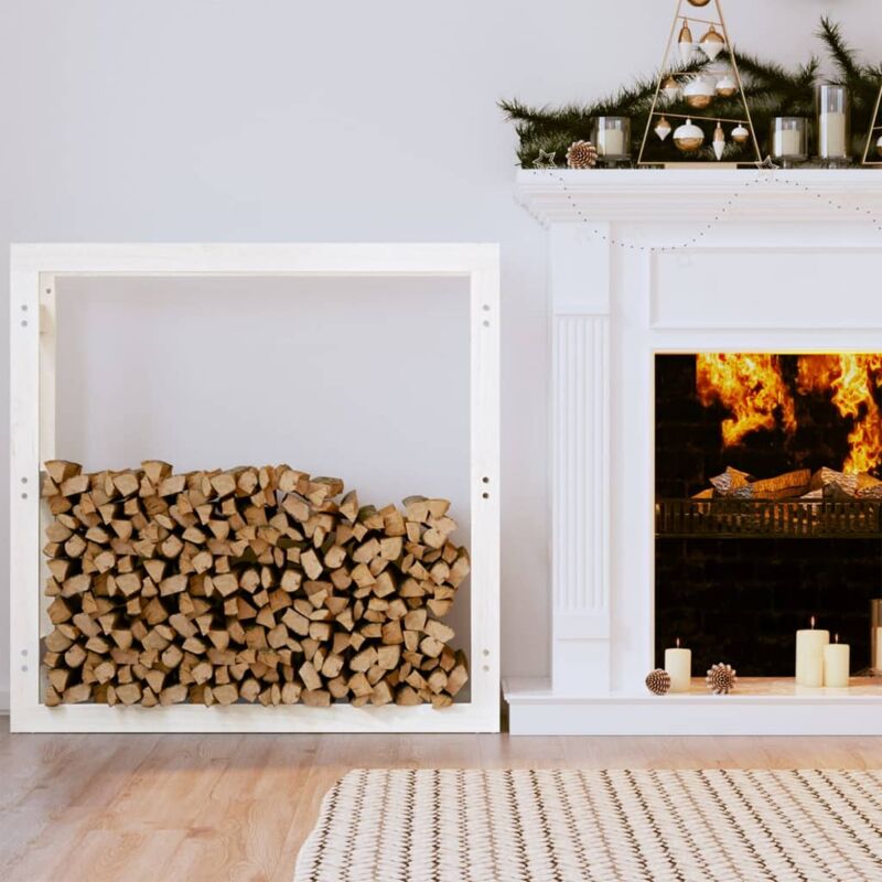 foto del prodotto portalegna bianco 100x25x100 cm in legno massello di pino vidaxl