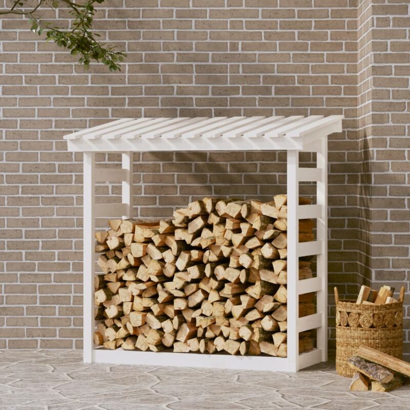 foto del prodotto portalegna bianco 108x64,5x110 cm in legno massello di pino vidaxl