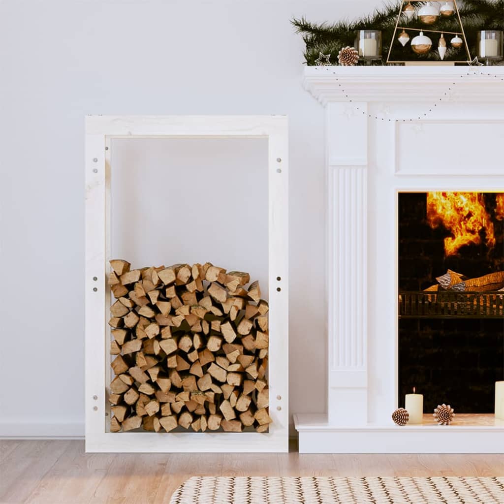 foto del prodotto portalegna bianco 60x25x100 cm in legno massello di pino cod mxl 69832