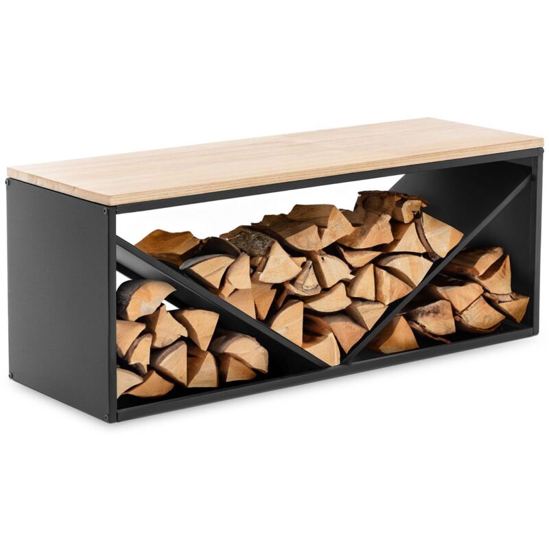 foto del prodotto portalegna con panca 20 30 kg acciaio legno nero