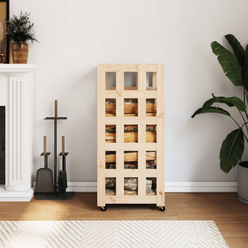 foto del prodotto portalegna con ruote 40x49x110 cm legno massello di pino vidaxl