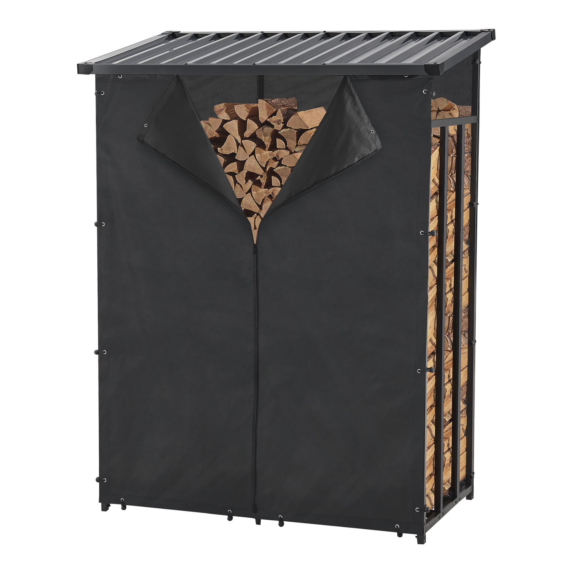 foto del prodotto portalegna coperta axlxp 185 x 130 x 70 cm deposito in acciaio per legna da ardere con tettuccio e tela copertone