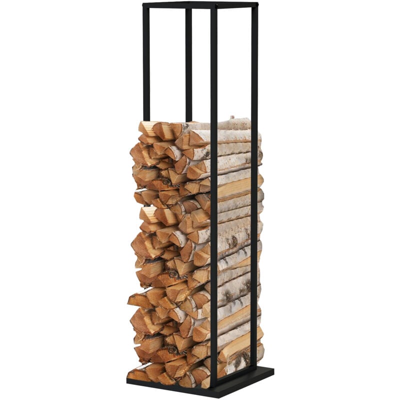 foto del prodotto portalegna da interni kekai design 33x33x115 cm con struttura in acciaio zincato e supporto inferiore, colore nero