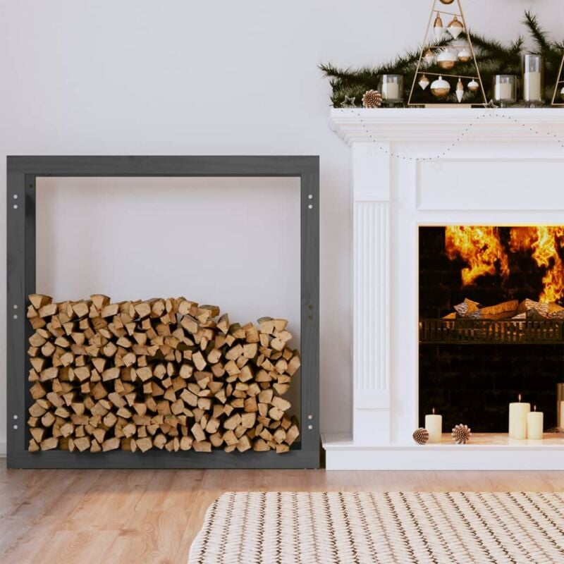 foto del prodotto portalegna grigio 100x25x100 cm in legno massello di pino vidaxl