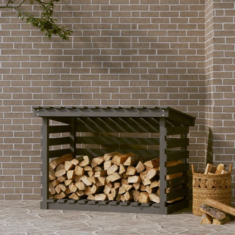 foto del prodotto portalegna grigio 108x73x79 cm in legno massello di pino vidaxl