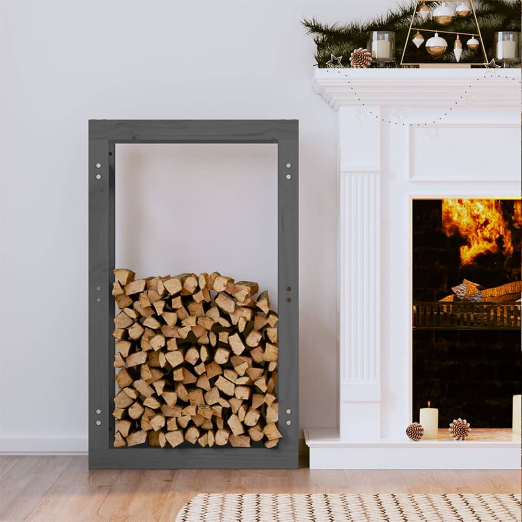 foto del prodotto portalegna grigio 60x25x100 cm in legno massello di pino cod mxl 63862