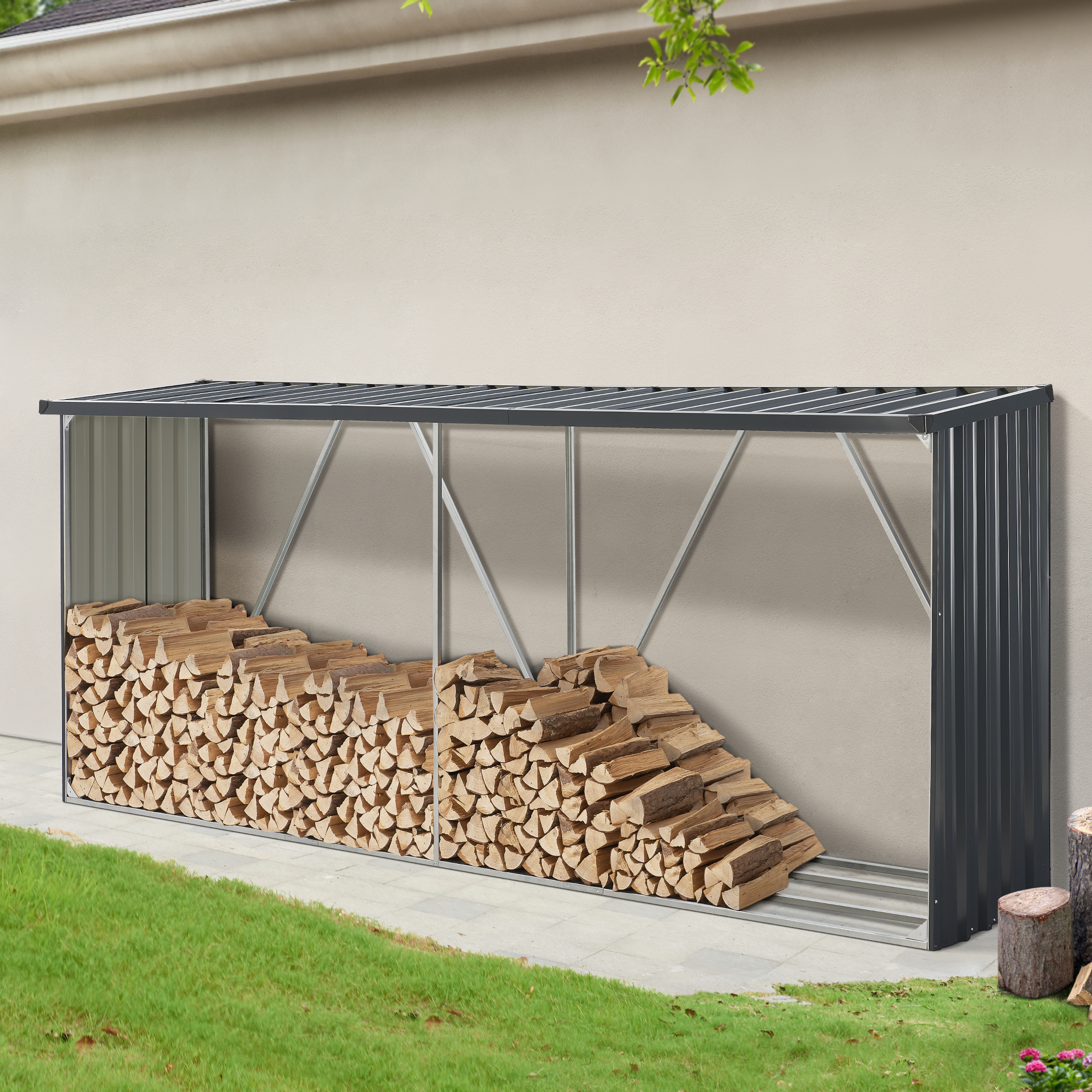 foto del prodotto portalegna kalmar da esterno con tettuccio 352 x 80 x 152 cm antracite casa.pro