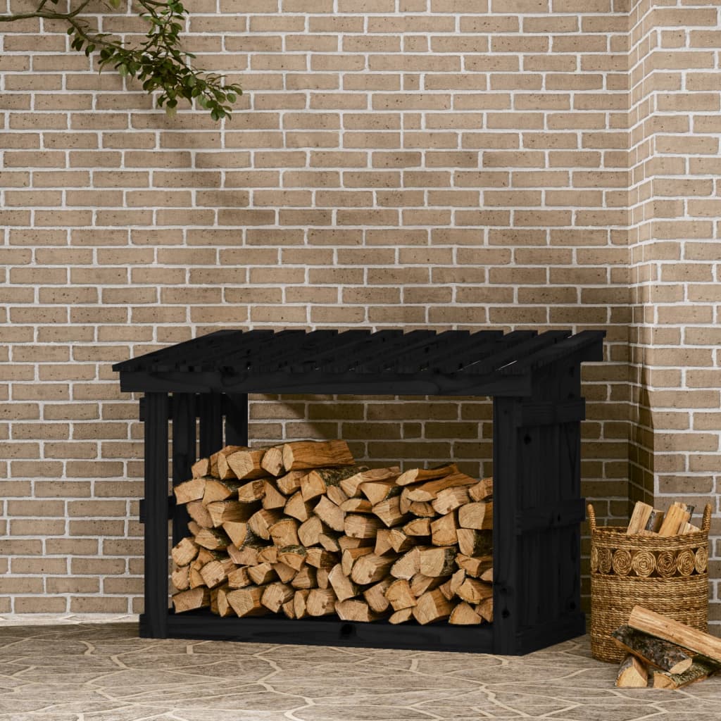 foto del prodotto portalegna nero 108x64,5x77 cm in legno massello di pino cod mxl 60555