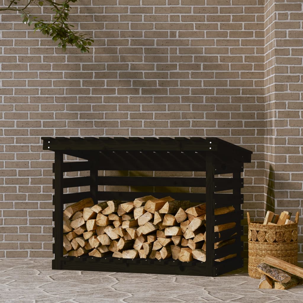 foto del prodotto portalegna nero 108x73x79 cm in legno massello di pino cod mxl 61278