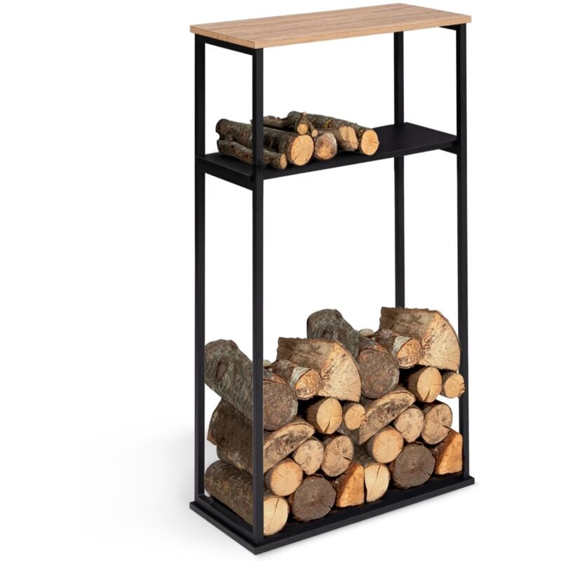 foto del prodotto portalegna per camino verticale in acciaio nero con ripiani 33 x 66 x 112 cm