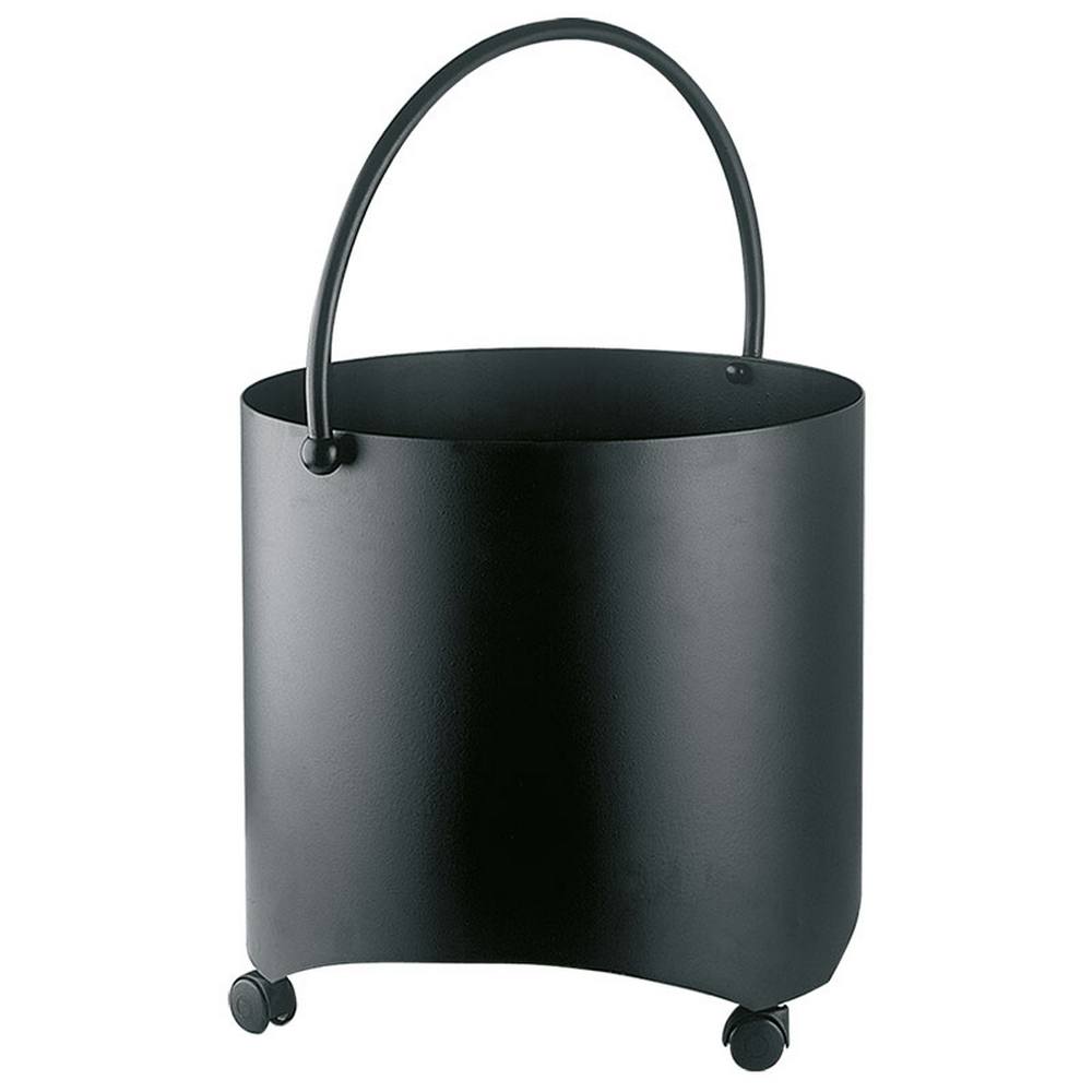 foto del prodotto portalegna tondo con ruote acciaio nero h.40 d. 44 cm. made in italy