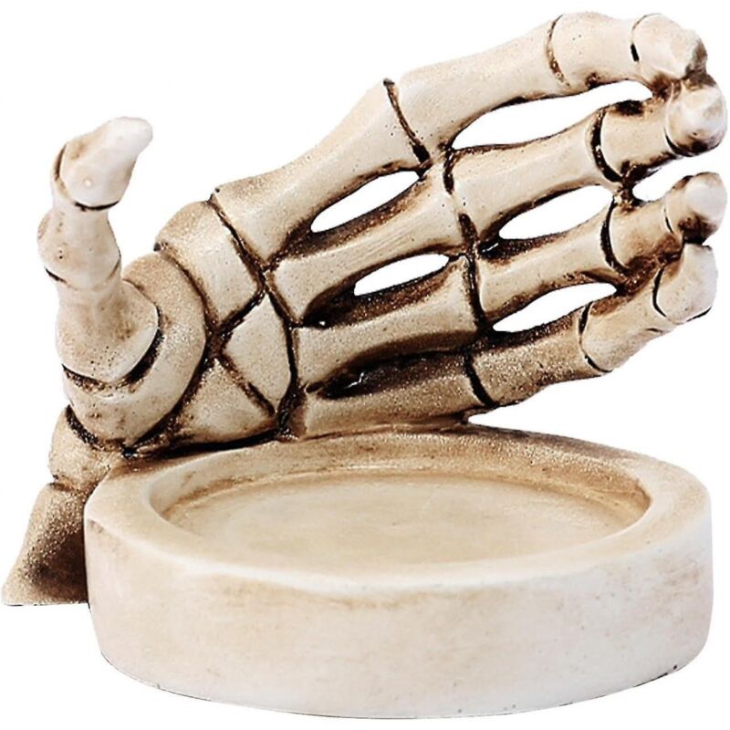 foto del prodotto portaocchiali a forma di teschio di gothic candle portacandele in resina a forma di teschio e mano scheletrica, portacandele gotico per halloween,