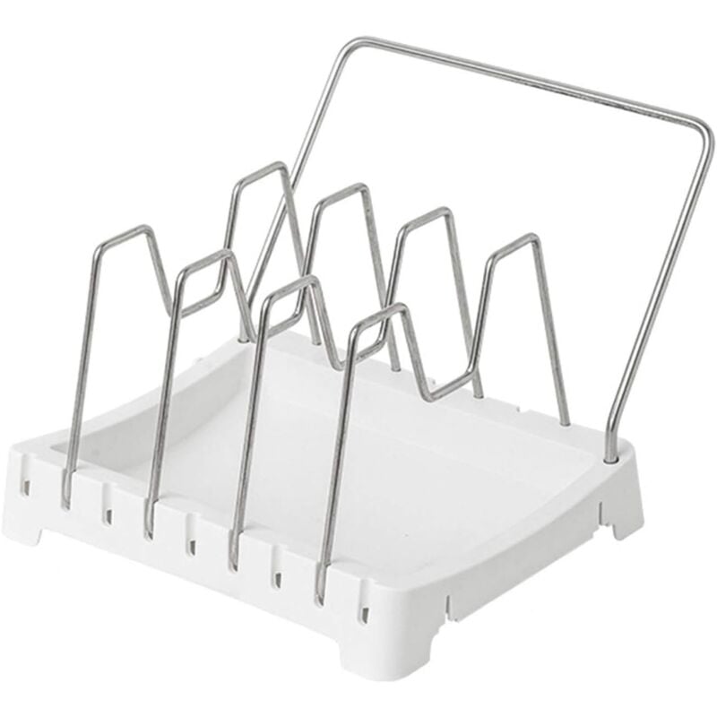 foto del prodotto portaoggetti con coperchio per pentola in acciaio inossidabile, scolapiatti per utensili da cucina, spaziatura regolabile, per banconi dell'armadio