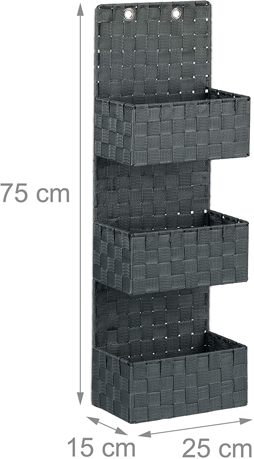 foto del prodotto portaoggetti da bagno in tessuto da appendere a parete portaoggetti da appendere 3 scomparti 75 cm metallo e polipropilene grigio 13 0001736