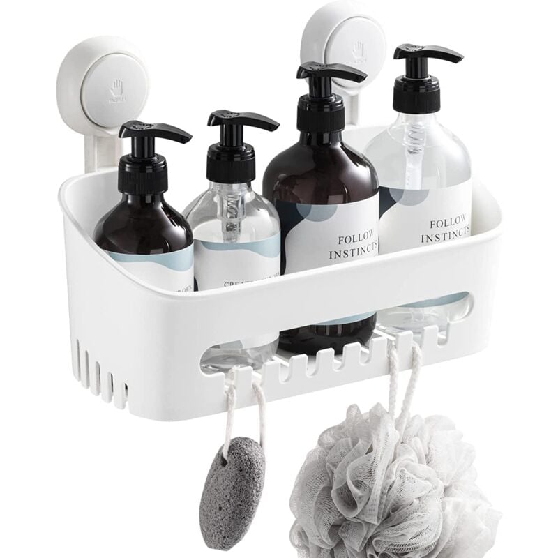 foto del prodotto portaoggetti da doccia senza foratura, riutilizzabile, con ventosa, facile da installare, con portata di 10 kg, impermeabile, per piastrelle da