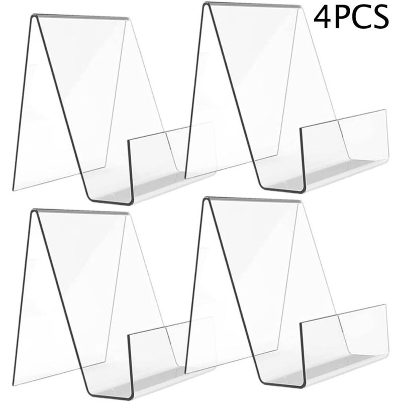 foto del prodotto portaoggetti da scrivania, espositore trasparente, 4 pezzi, espositore per ornamenti, portafoto, supporto per tablet, supporto da ufficio con