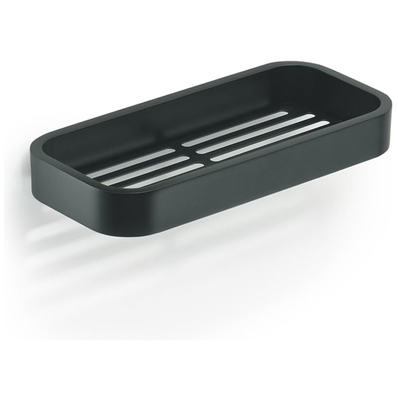 foto del prodotto portaoggetti rettangolare per doccia da muro in ottone, acciaio inox aisi 304 e cromall 3218 gedy serie outline nero opaco