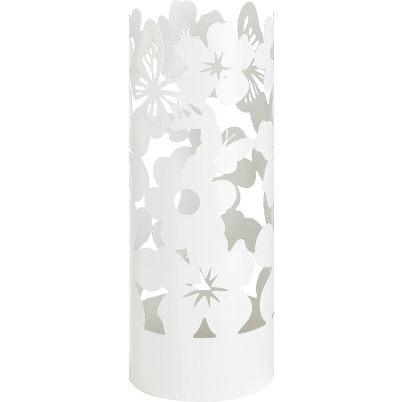 foto del prodotto portaombrelli design moderno porta ombrelli in metallo flowers con 2 gancini e vaschetta scolapioggia rimovibile 19x19x49 cm bianco baroni home