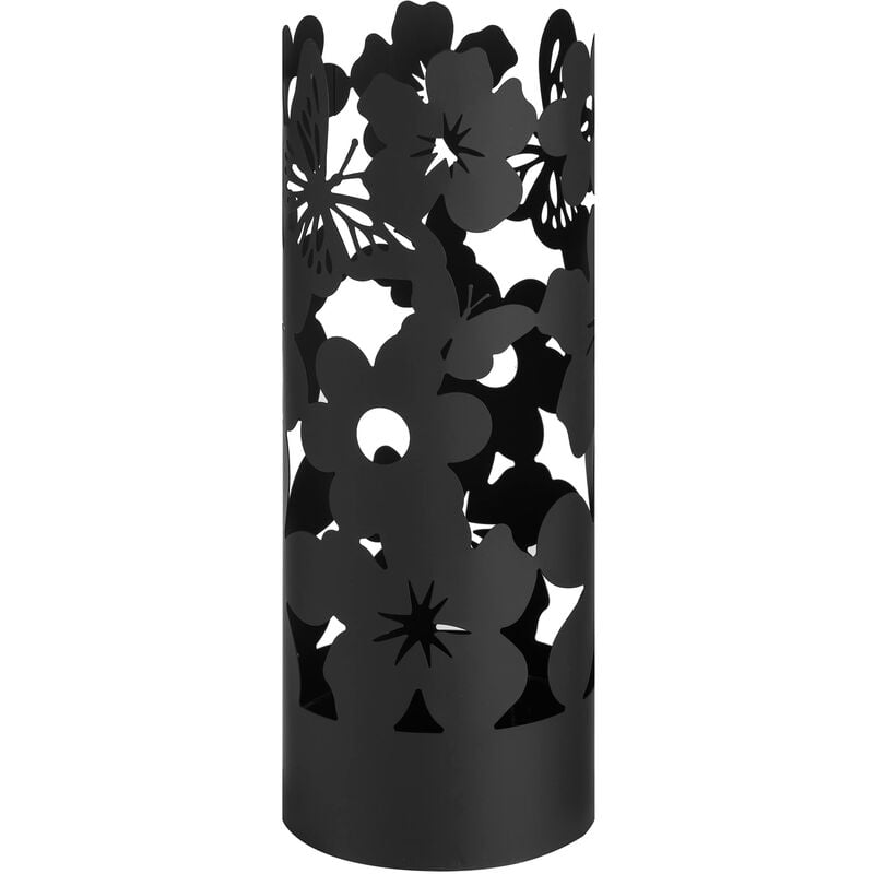 foto del prodotto portaombrelli design moderno porta ombrelli in metallo flowers con 2 gancini e vaschetta scolapioggia rimovibile 19x19x49 cm nero baroni home