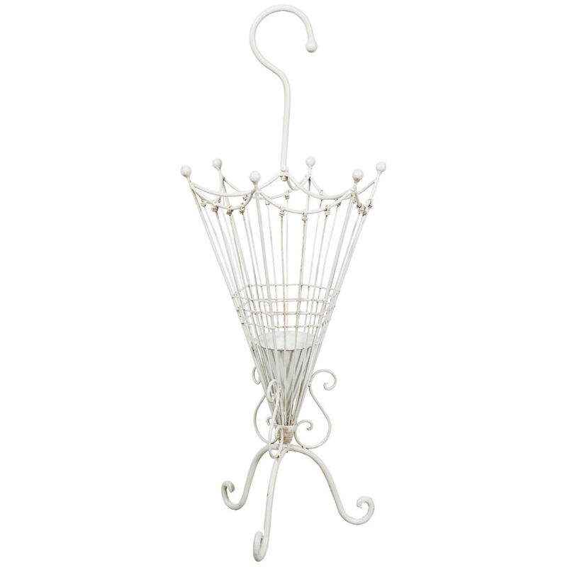 foto del prodotto portaombrelli in ferro battuto porta ombrello da esterno e interno design ad ombrello stile vintage vaschetta salvagoccia bianco