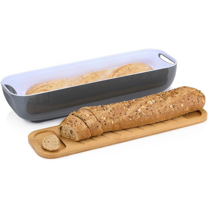 foto del prodotto portapane con coperchio per baguette tagliere in legno bamb manici 40x12x8.5 cm