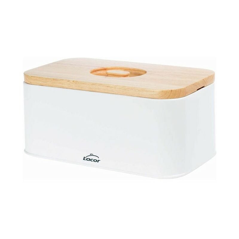 foto del prodotto portapane in stile nordico con tagliere sul coperchio 30 x 18 x 12,5 cm - bianco opaco