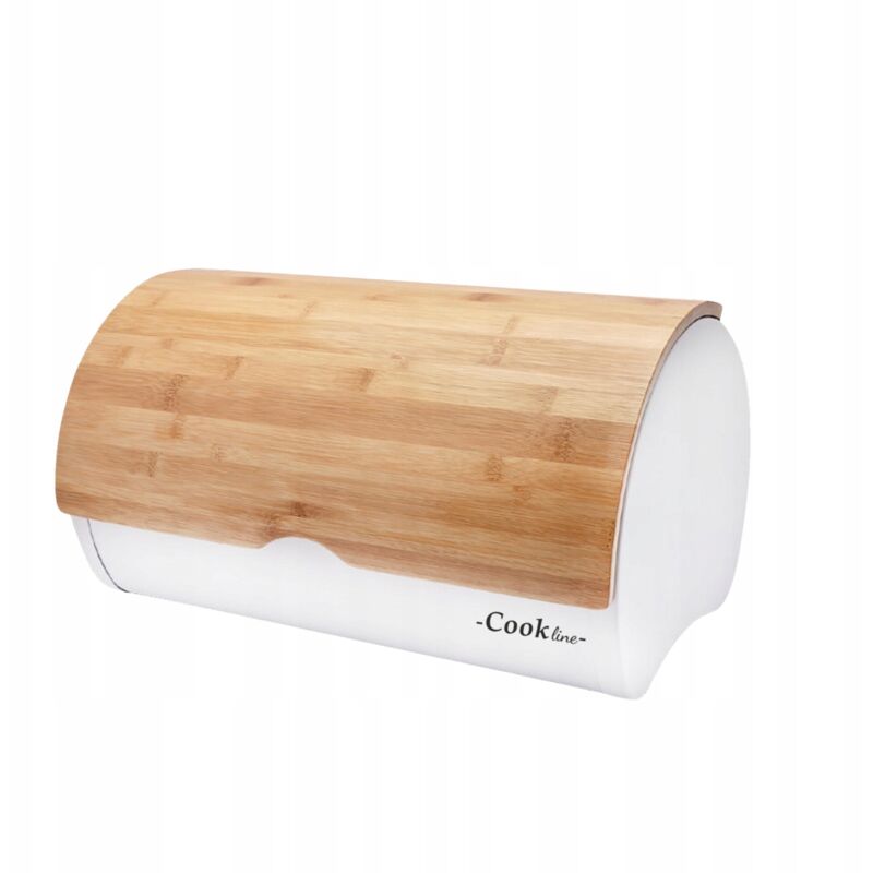 foto del prodotto portapane smaltato bianco sabroso con coperchio in bamb 38x25x18cm chm