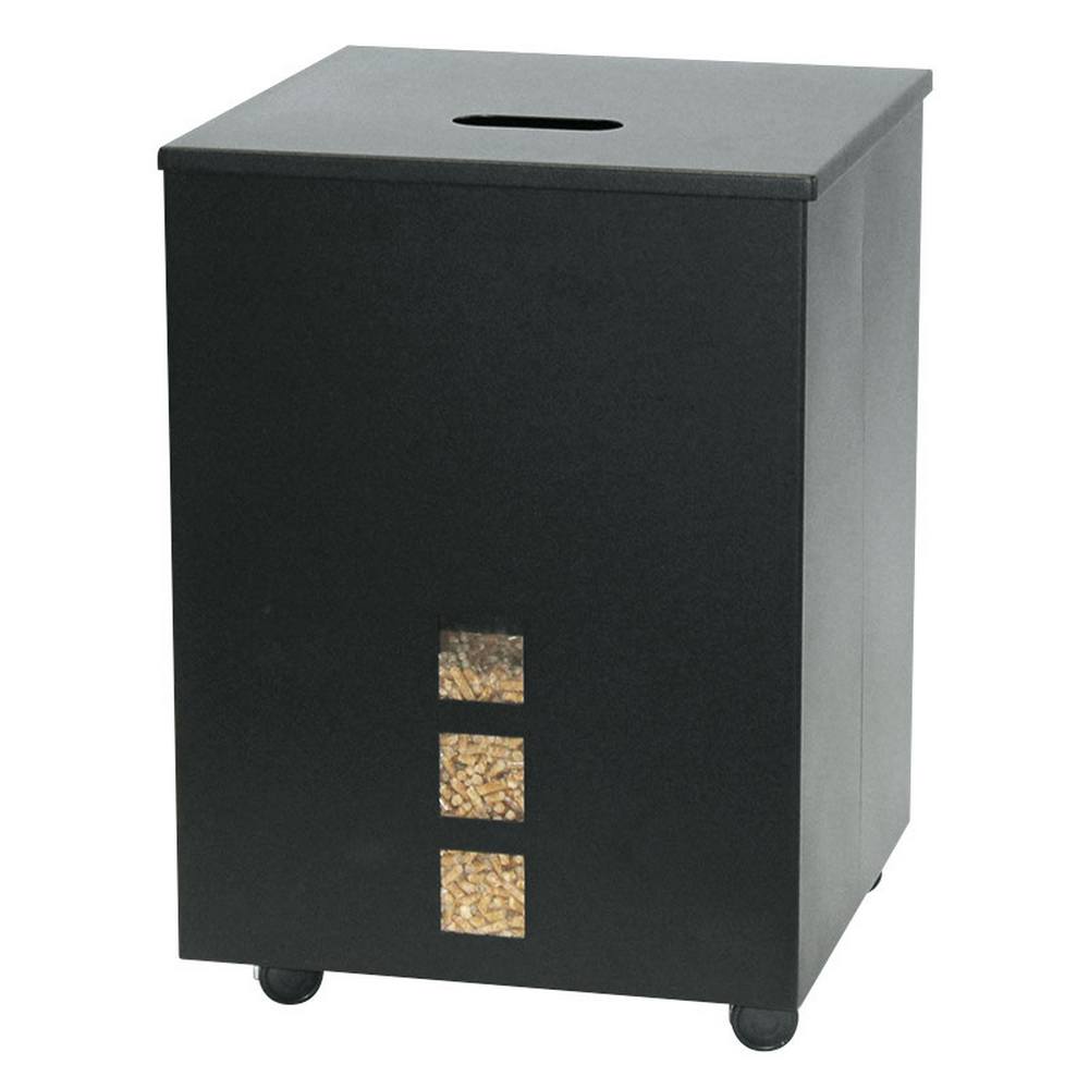 foto del prodotto portapellets acciaio nero con finestra 39x39 h.50 cm. made in italy