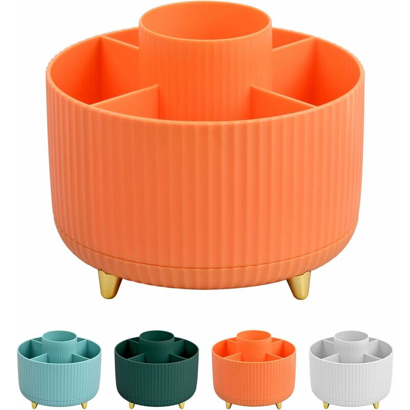 foto del prodotto portapenne girevole a 360° portamatite rotante pennelli per trucco organizer porta pennelli per trucco portapenne 5 scomparti portapenne rotante multifunzione (arancione)