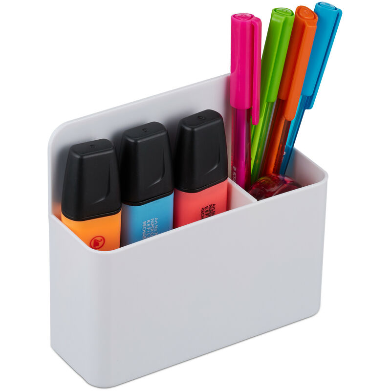 foto del prodotto portapenne magnetico, set da 2 office desk organizer, hlp 11,5x12,5x4 cm, portaoggetti scrivania frigo, bianco - relaxdays
