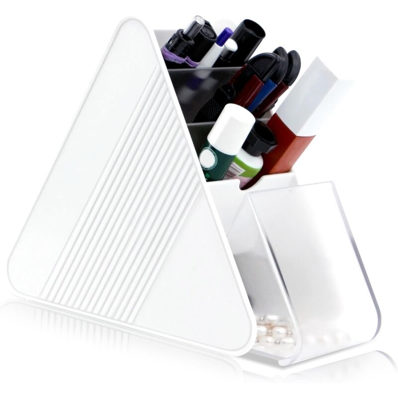 foto del prodotto portapenne organizer da scrivania multifunzionale portapenne da scrivania dal design triangolare 4 scomparti per casa, scuola, ufficio pu ospitare