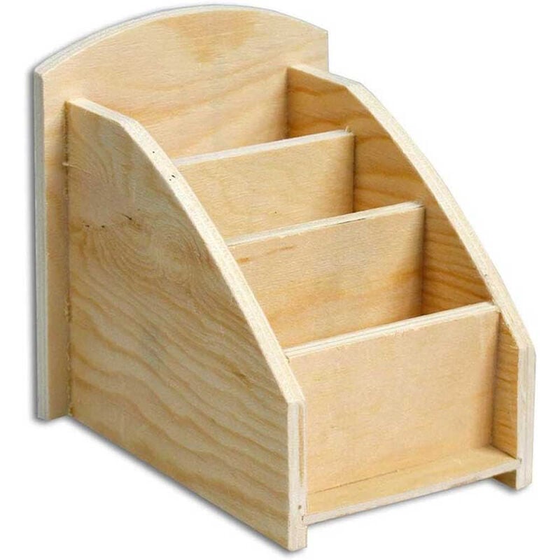 foto del prodotto portapenne organizer in legno da scrivania 3 scomparti portaoggetti contenitore penne da decorare decoupage fai da te bricolage pittura