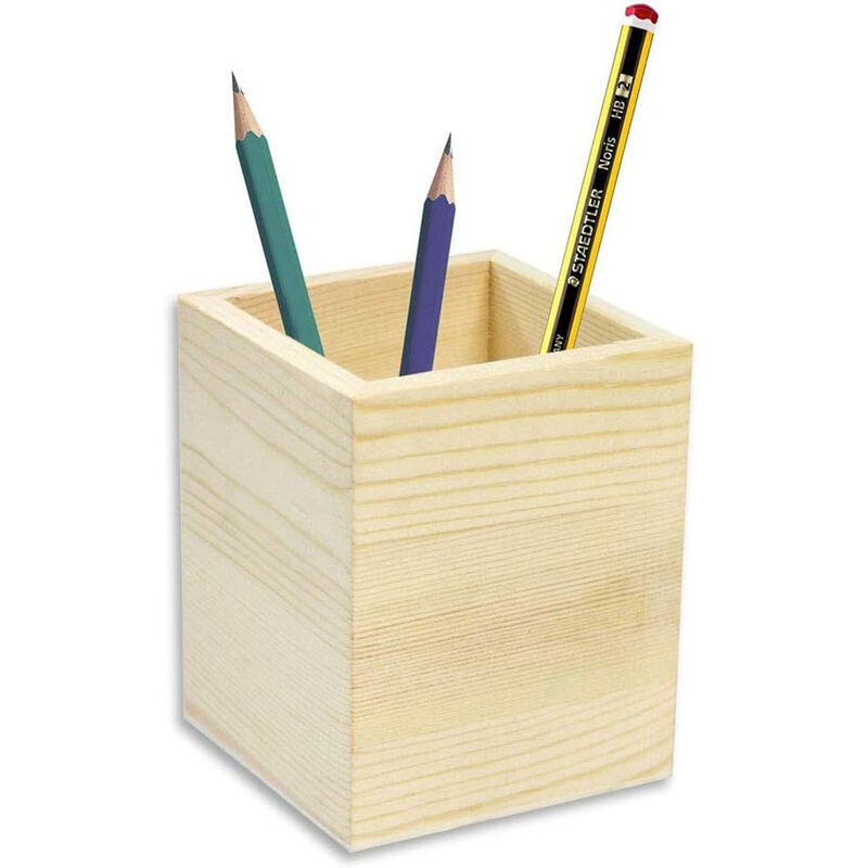 foto del prodotto portapenne quadrato in legno da scrivania portaoggetti organizer contenitore per cancelleria personalizzabile per decoupage pittura porta penna da