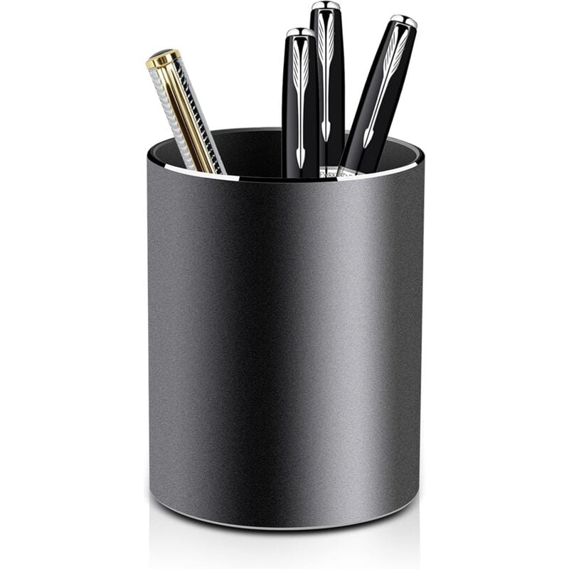 foto del prodotto portapenne rotondo in metallo portapenne e portapenne in alluminio per ufficio, bambini e scuola 8 x 10 cm elegante design nero sollbry