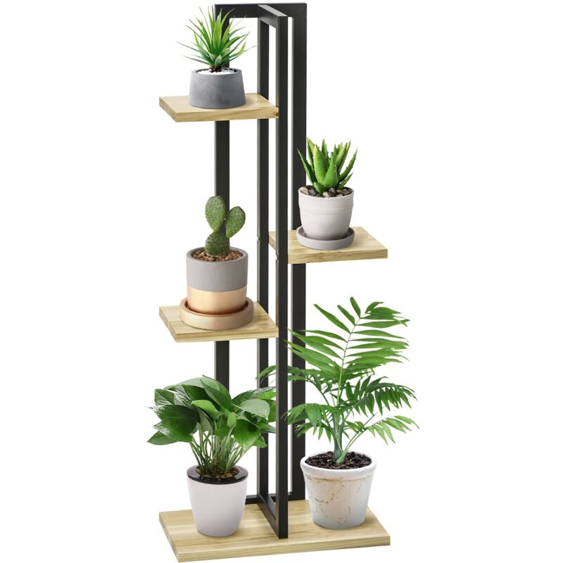 foto del prodotto portapiante a 4 ripiani in stile industriale 45x25x110 cm in legno di abete e metallo nero