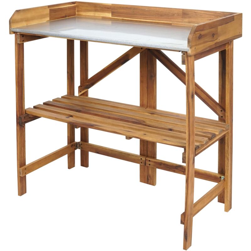 foto del prodotto portapiante portafiori tavolino pieghevole per esterni 89x86x44 cm in legno di acacia marrone 040008568