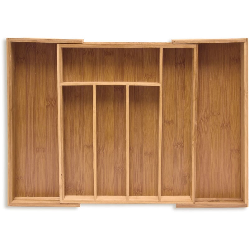 foto del prodotto portaposate cassetto, regolabile, divisore alto in bamb , 5,5 x 39 x 35,5 cm, organizer da cucina, naturale relaxdays