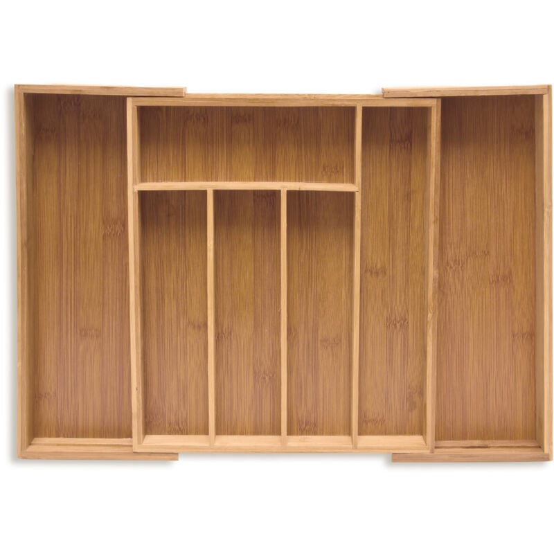 foto del prodotto portaposate cassetto, regolabile, divisore alto in bamb , 6,5 x 38 x 35,5 cm, organizer da cucina, naturale relaxdays
