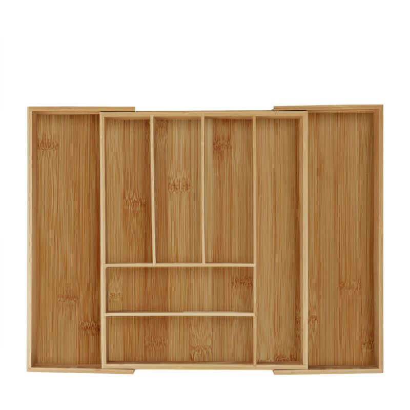 foto del prodotto portaposate cassetto, regolabile, estendibile 8 scomparti in bamb , hlp 6,5x35 57,5x43 cm, organizer, naturale relaxdays