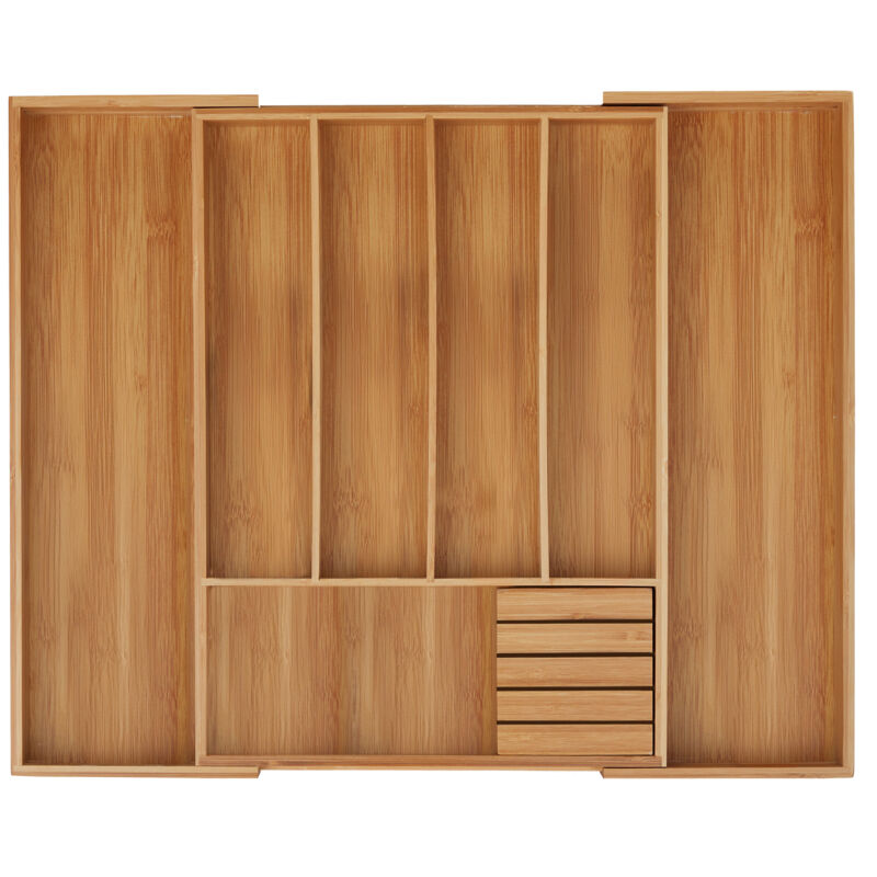 foto del prodotto portaposate cassetto, regolabile, estendibile in bamb , hlp 5x32,5 55x44,5 cm cm, organizer, legno naturale relaxdays