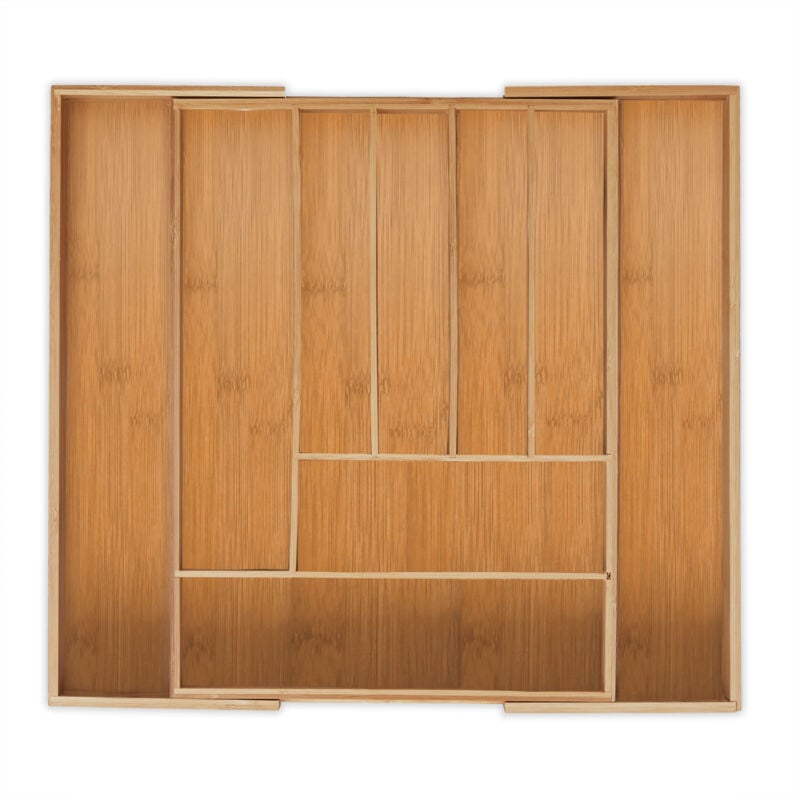 foto del prodotto portaposate cassetto, regolabile, estendibile in bamb , hlp 5x33,5 49,5x44,5 cm cm, organizer, legno naturale relaxdays