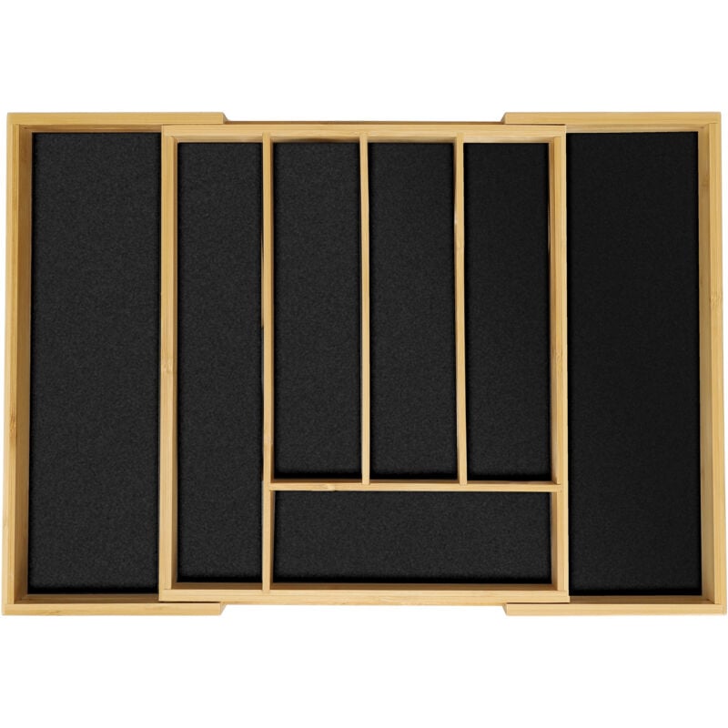 foto del prodotto portaposate da cassetto allungabile, bamb e mdf, divisorio con 5 7 scomparti, organizer cucina, marrone nero relaxdays