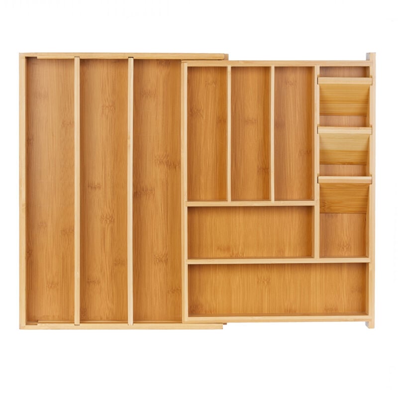 foto del prodotto portaposate da cassetto allungabile, bamb e mdf, divisorio con 8 11 scomparti per posate da cucina, marrone relaxdays