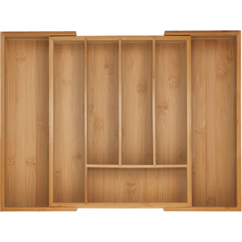 foto del prodotto portaposate da cassetto allungabile, divisorio a 5 7 scomparti per posate, 5x28 44,5x33,5 cm, bamb , naturale relaxdays