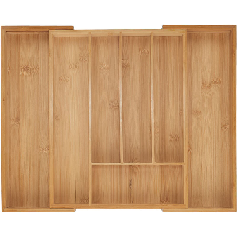 foto del prodotto portaposate da cassetto allungabile, divisorio a 5 7 scomparti per posate, 5x29,5 47,5x38 cm, bamb , naturale relaxdays